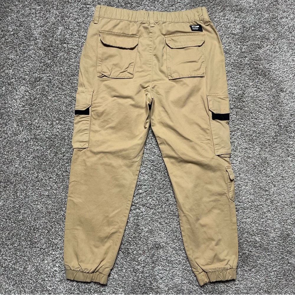 Bershka Men's Cargo Jogger Pants Tan Khaki 100% Cotton Multi-Pocket Size L